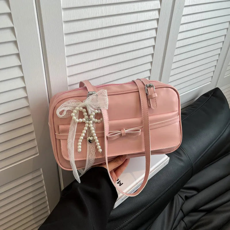 Women's horizontal square PU leather flap bag with double shoulder straps in choice of five colours