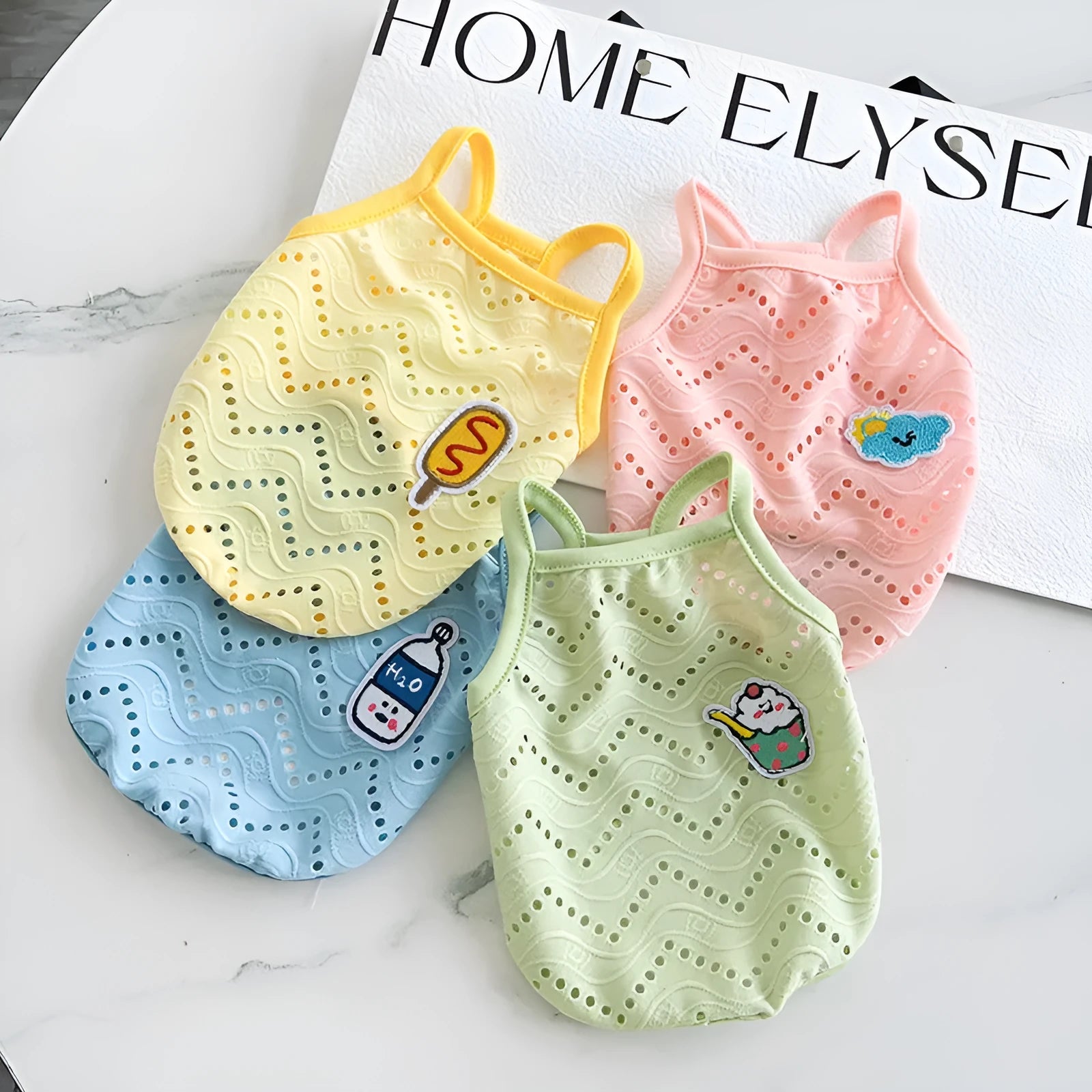 Cool mesh breathable strap pet vest for dogs in blue colour, showing camisole-style design.