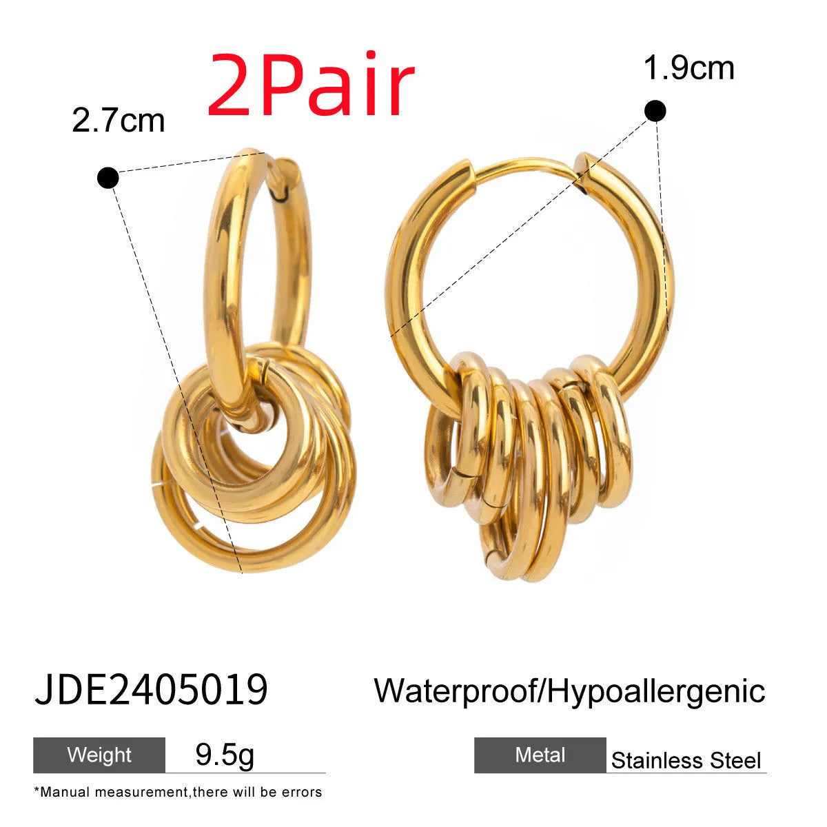 Stainless steel colour matching earrings with electroplating treatment in ins style
