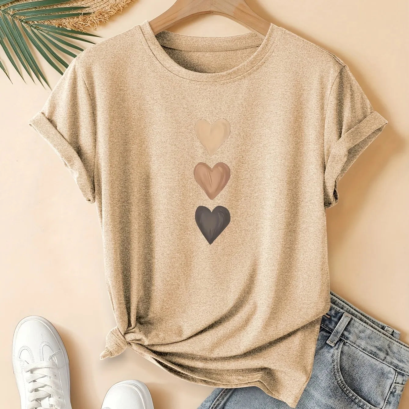 Women's pure cotton short sleeve T-shirt with Chinese art retro print in dark grey colour