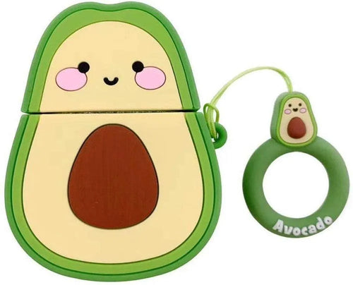Silicone protective case for AirPods with cartoon animal designs including avocado and black cat styles