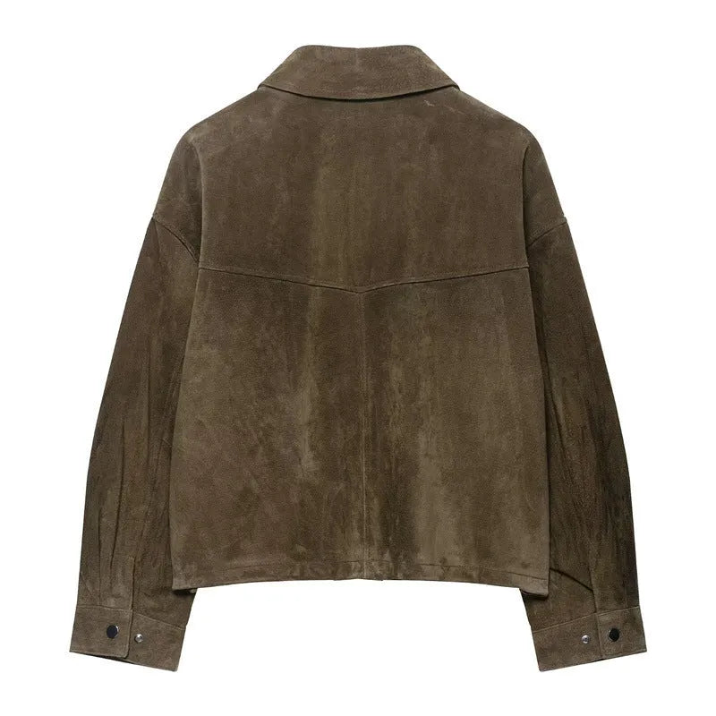 Women's casual PU fabric jacket in regular fit with Japanese Korean styling