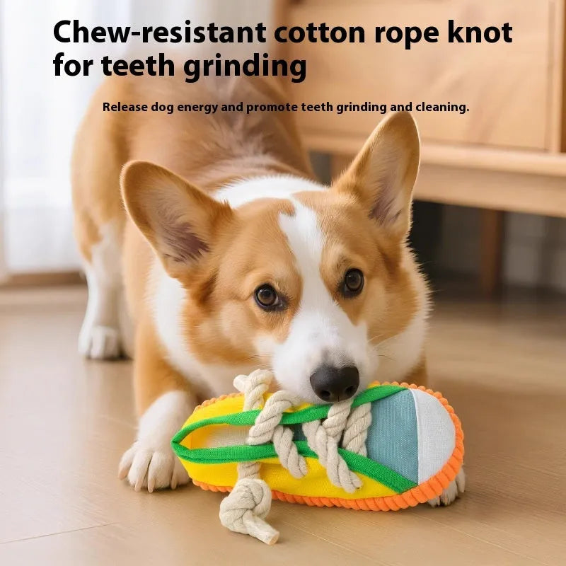Plastic dog squeaker slipper chew toy for molar relief and bite training