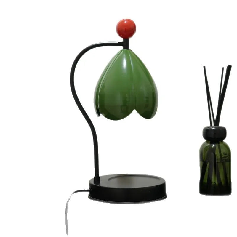 Linglan ancient style wax melting lamp with metal base in cream white or dark green