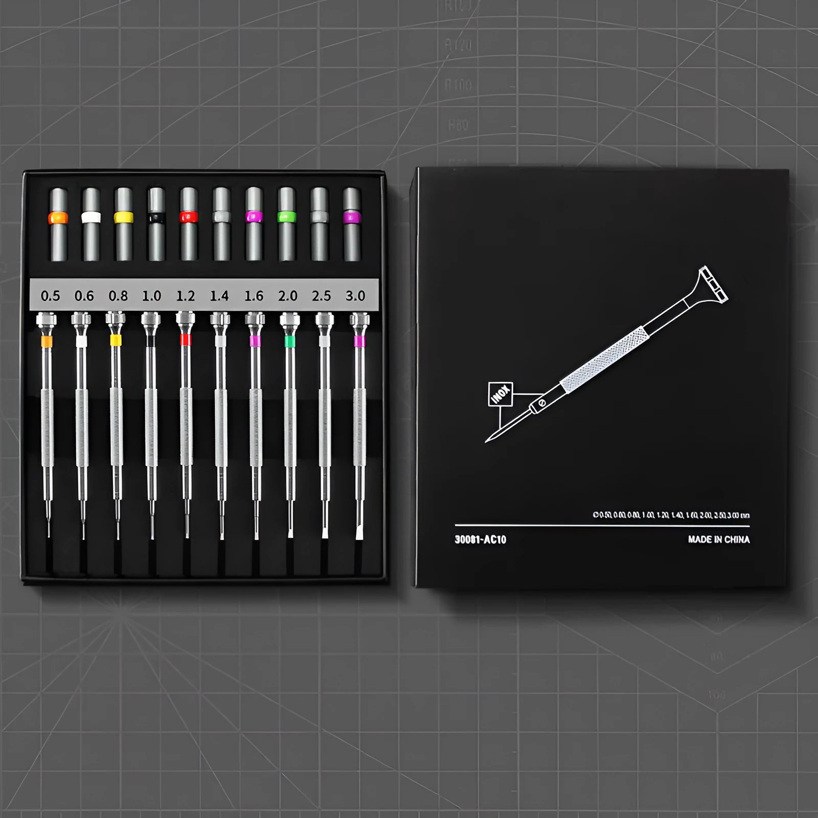 Ten-piece manual screwdriver repair set with twenty spare bits for watch and glasses maintenance