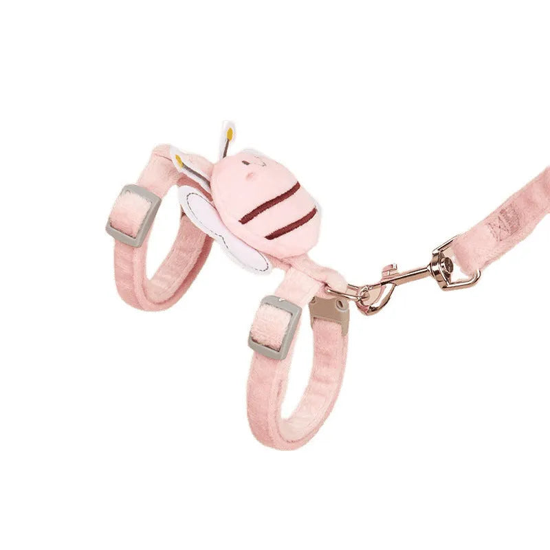 Bee shape teddy design cat lead in polyester with strap and rope sections