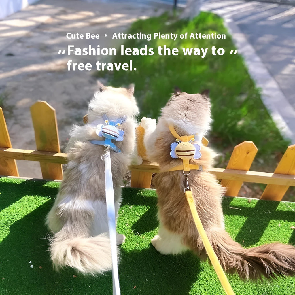 Bee shape teddy design cat lead in polyester with strap and rope sections