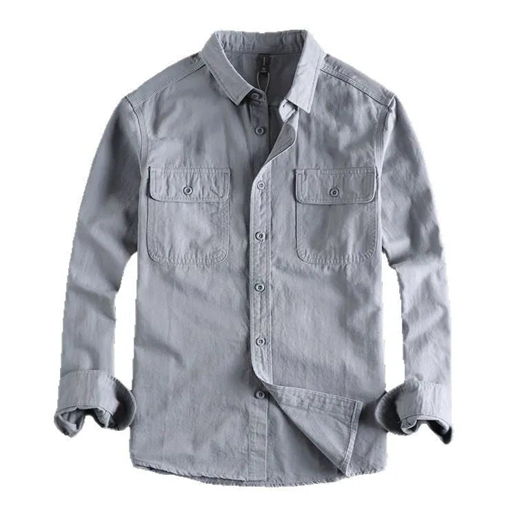 Men's loose fit long sleeve cardigan shirt in polyester available in four colours