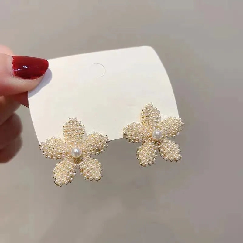 Korean style pineapple starfish pearl earrings with artificial gem inlays in gold, silver colours