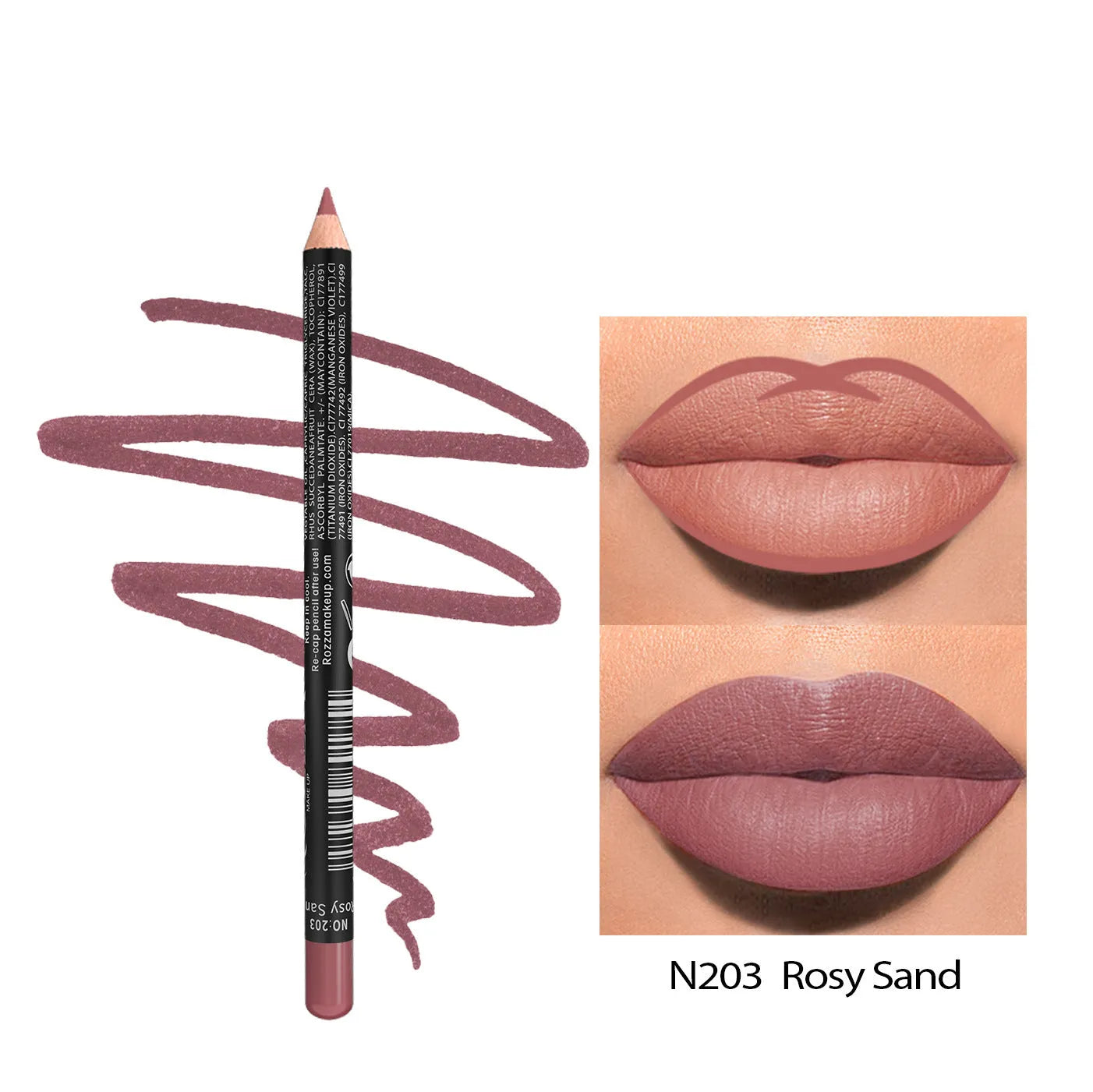 Matte finish lip liner pencil in one of 14 colour shades from 201 to 214