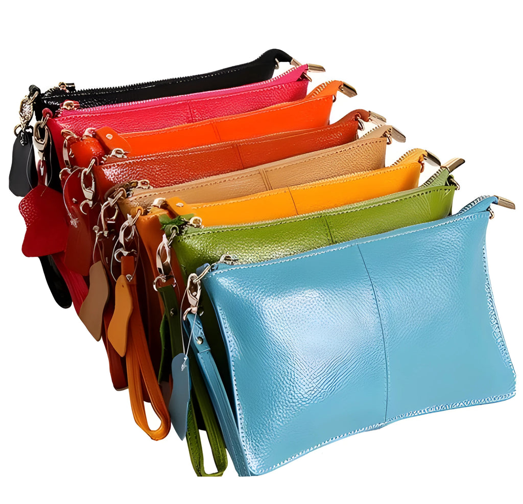 Lady cowhide slant bag in apricot showing top layer leather texture and dual straps
