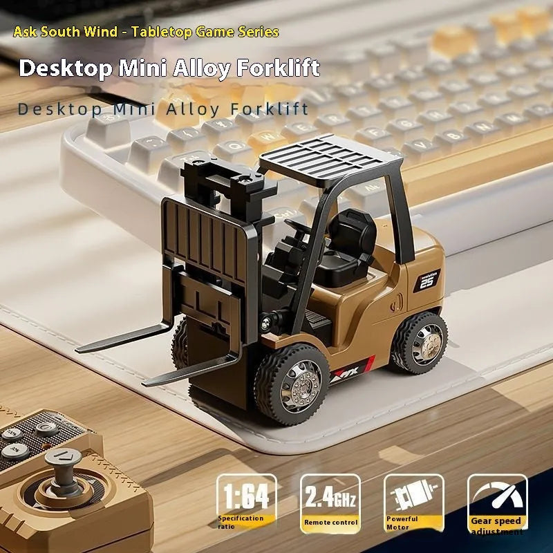 1:64 scale grey alloy remote control forklift toy with mini remote and cargo accessories