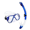 Snorkelling goggles with anti-fog lens, PC frame, and adjustable silicone strap in blue colour