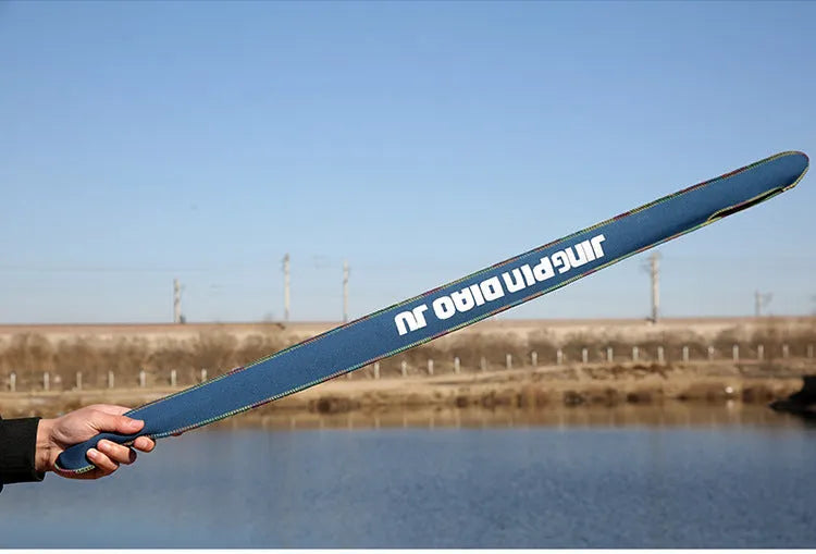 Cotton telescopic fishing rod bag in black colour measuring 95cm by 6.5cm for rod protection