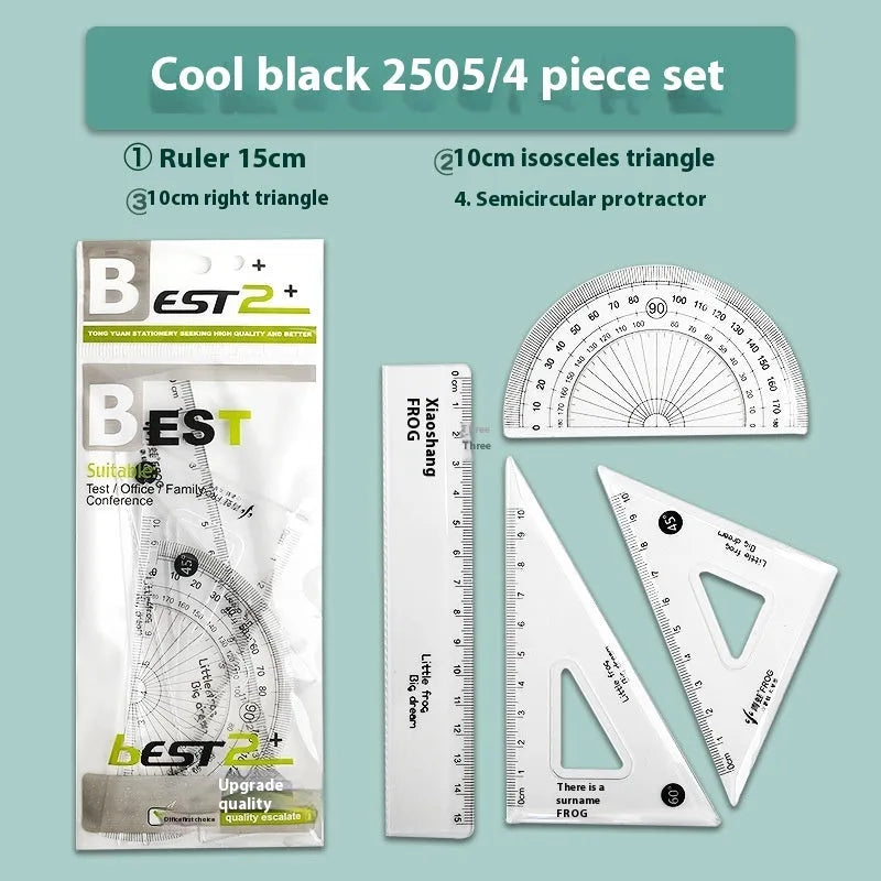 Youpai transparent acrylic drawing ruler set with square and protractor on a white background.