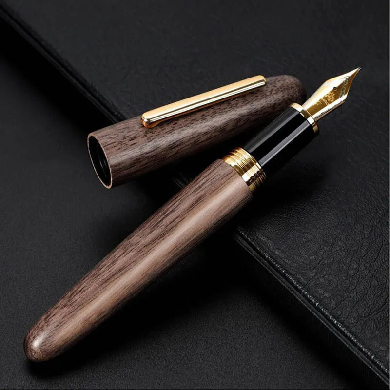 Wooden fountain pen with rotating cap in various wood finishes with interchangeable nib options