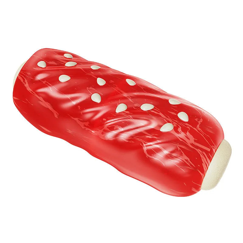 Primary colour plastic dog chew toy with glue toothbrush design and molar rod sections