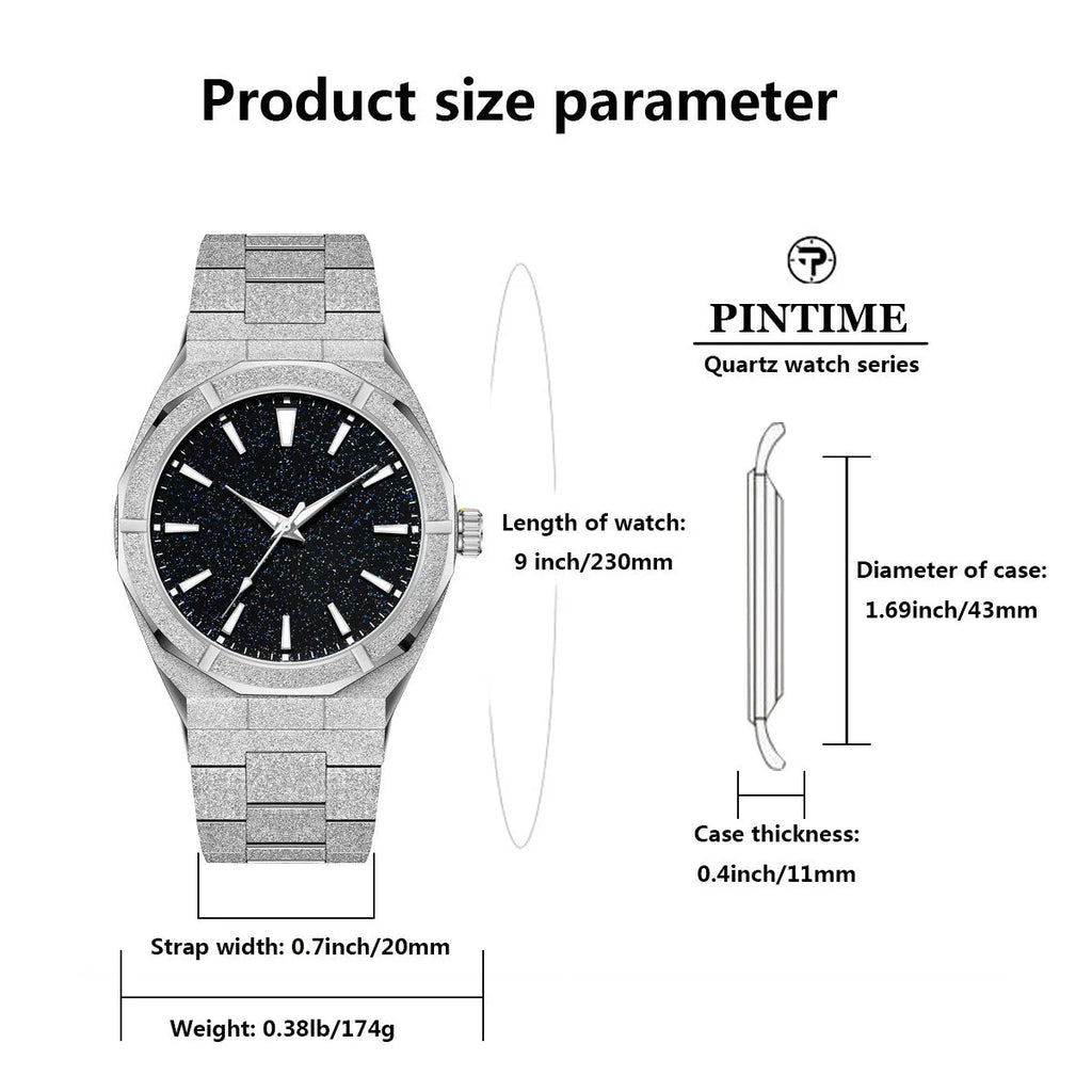 Men's stainless steel business watch with frosted finish and luminous dial in silver gold or black