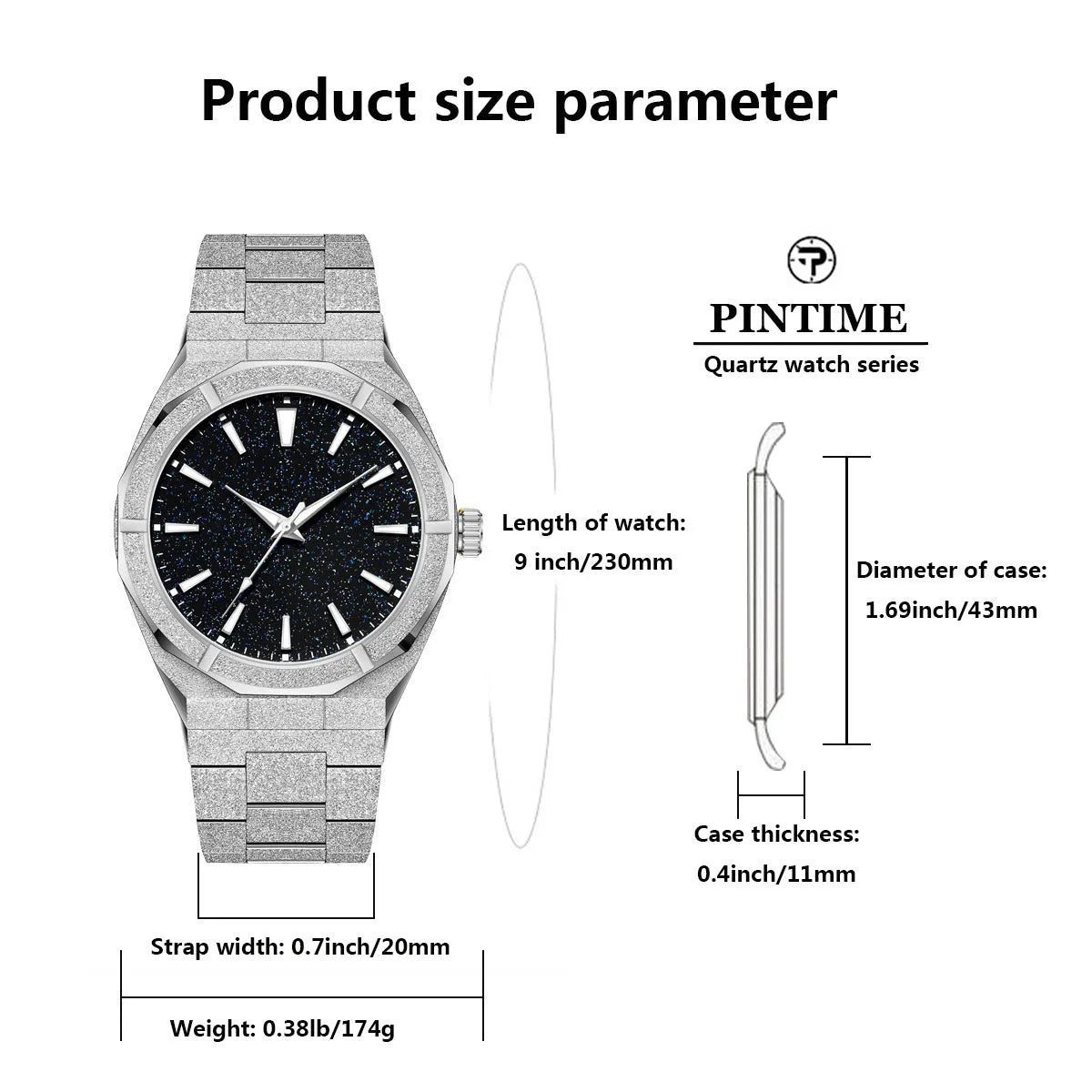 Men's stainless steel business watch with frosted finish and luminous dial in silver gold or black