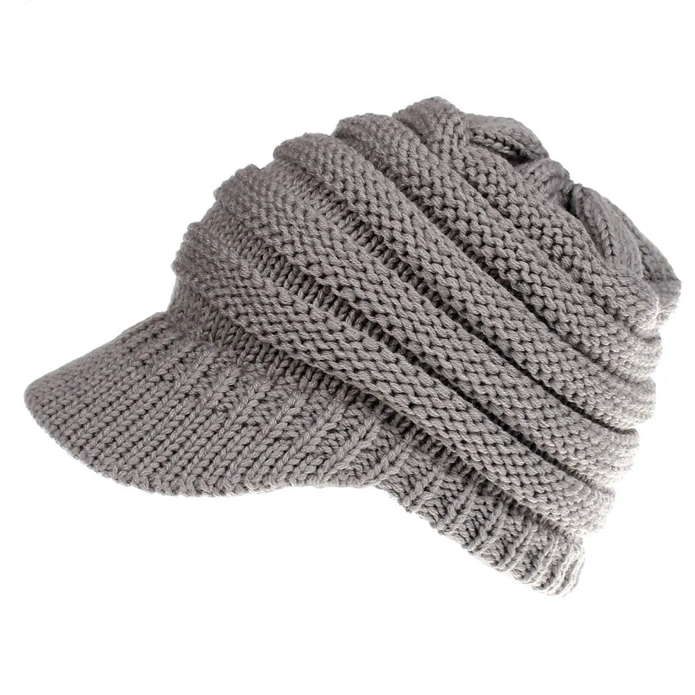 Women's acrylic knitted ponytail beanie hat in multiple colour options