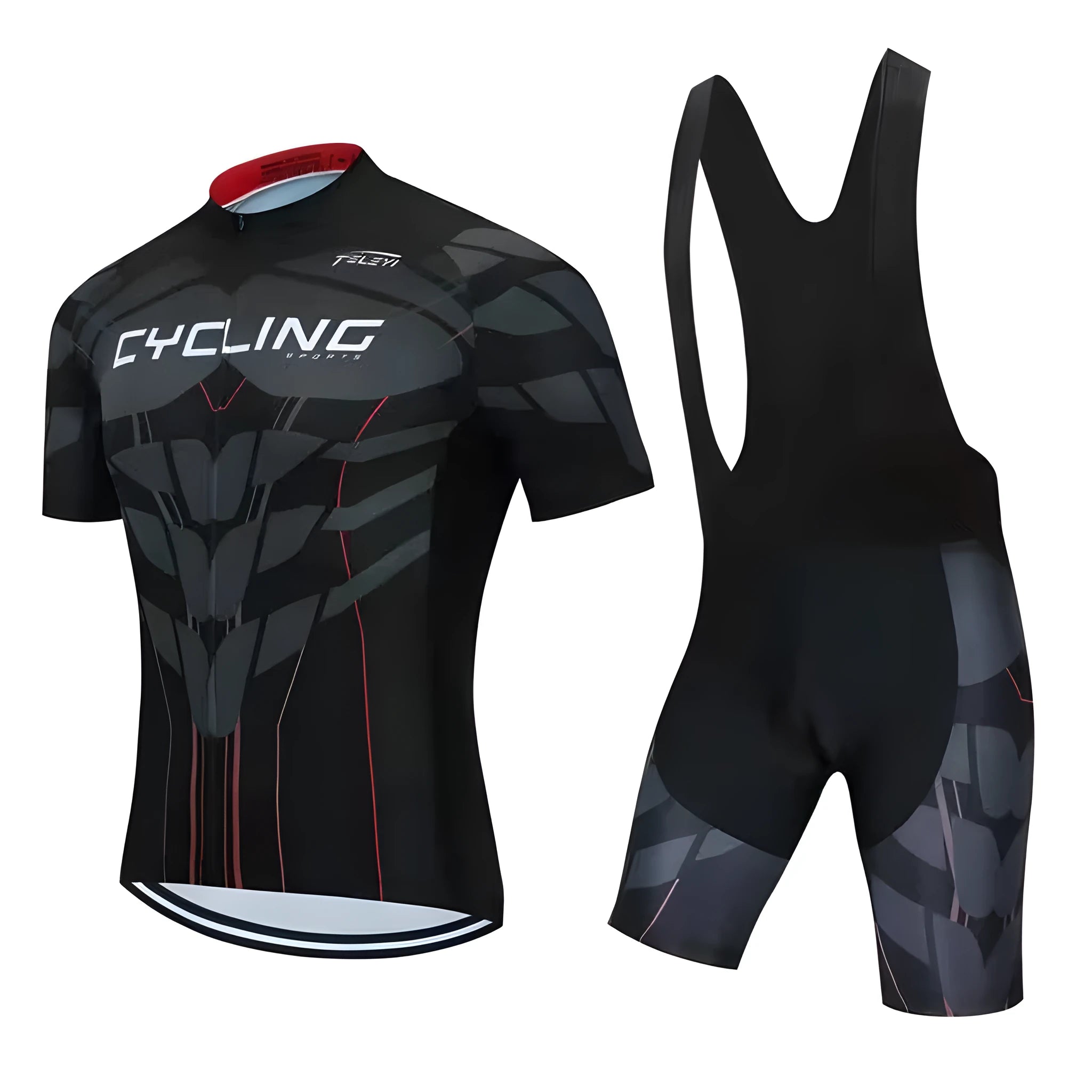 Cycling jersey and shorts set in moisture-wicking fabric for summer bike riding