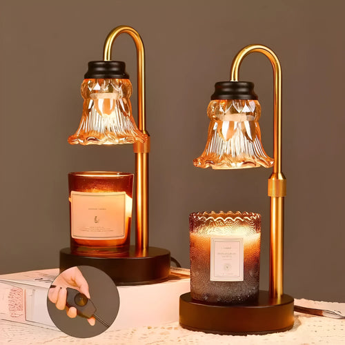 Bamboo aromatherapy wax melting lamp with adjustable lifting mechanism showing extended height