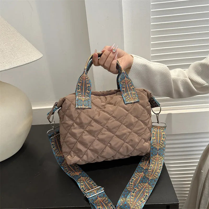 Urban simplicity shoulder messenger bag in Oxford cloth with embroidery detailing and single strap