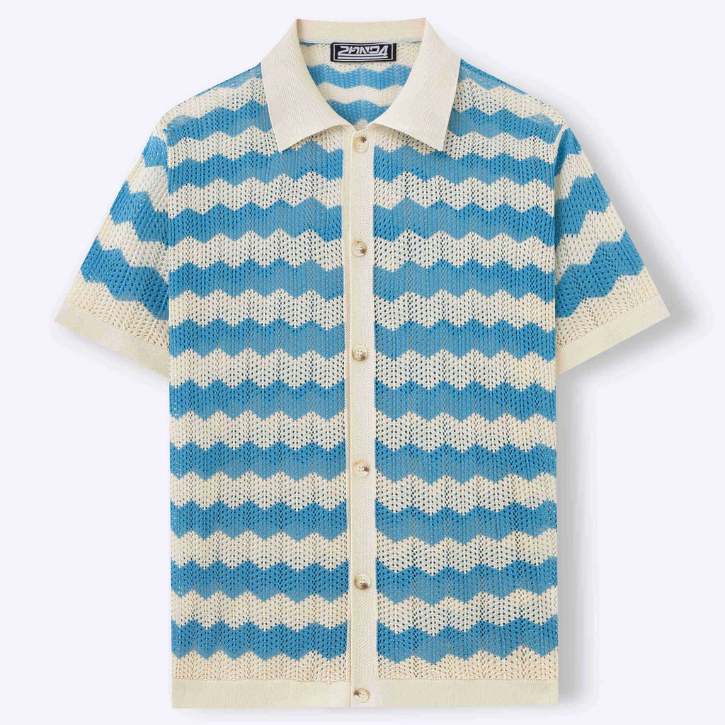 Short sleeve summer sweater with hollow jacquard corrugated texture and flocked detailing in Tencel fabric