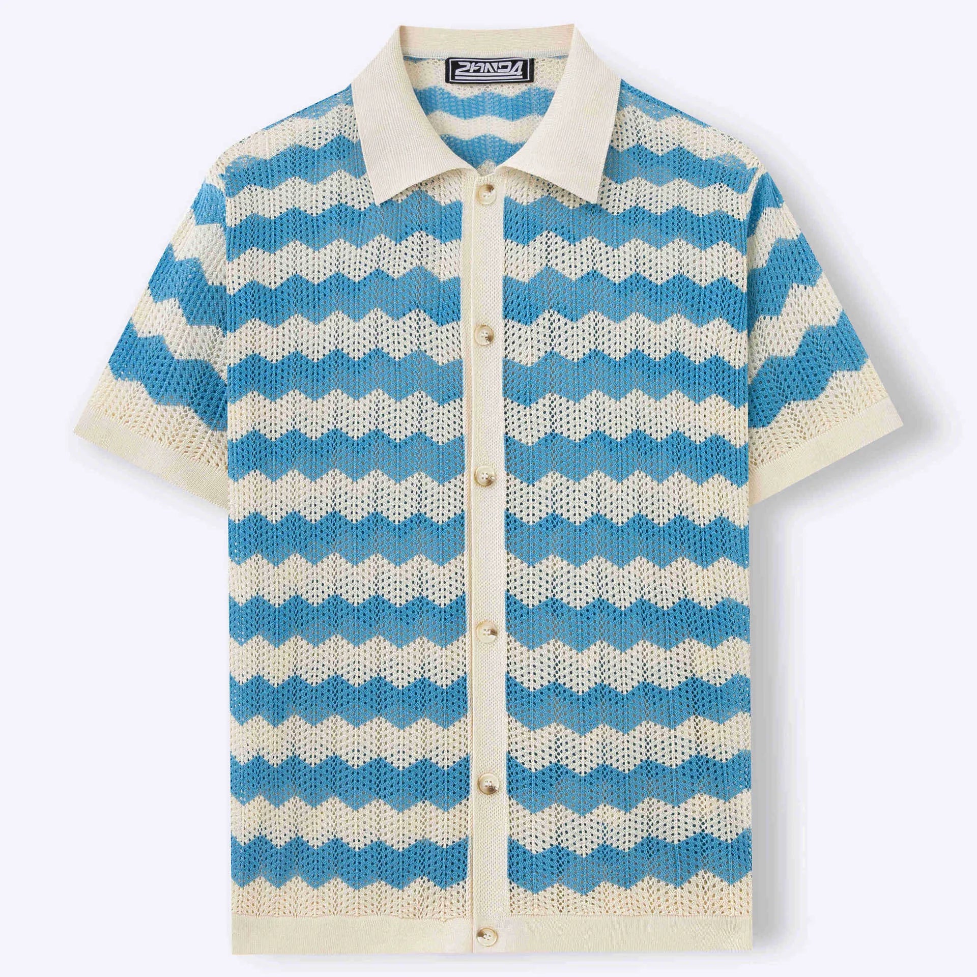 Short sleeve summer sweater with hollow jacquard corrugated texture and flocked detailing in Tencel fabric