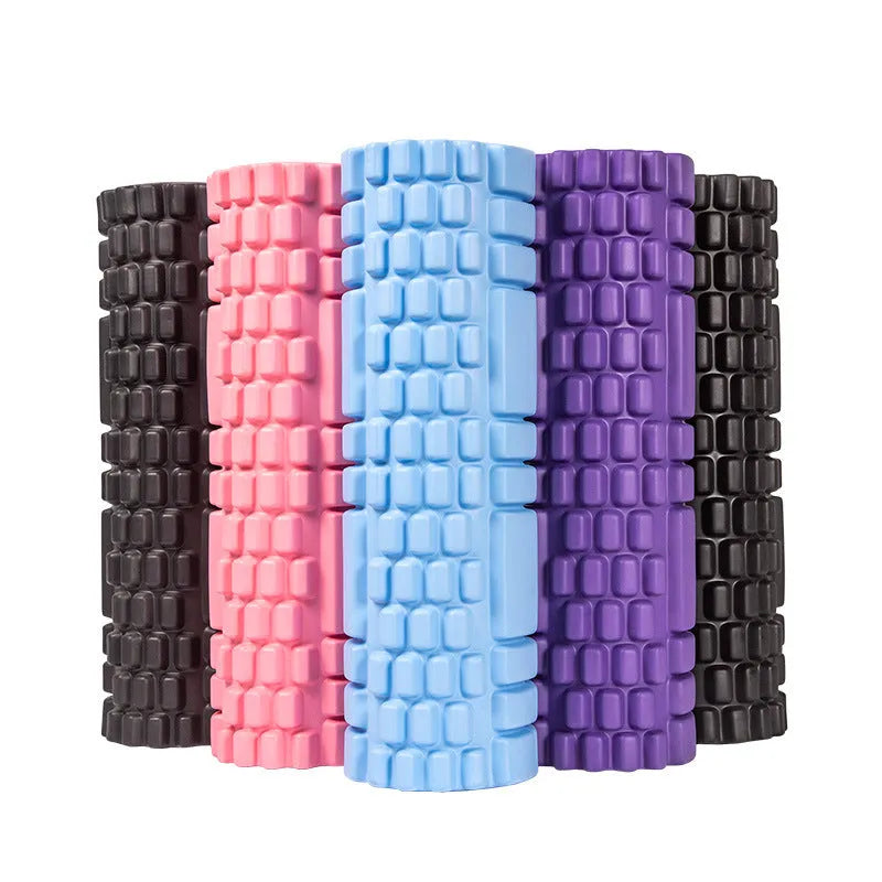 EVA foam roller for fitness in multiple colours and sizes including black, grey, pink, and blue