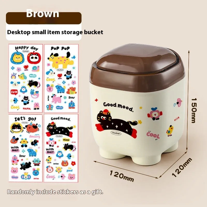 Cartoon design plastic desktop organiser with 2L capacity storage box and grid pattern for stationery organisation