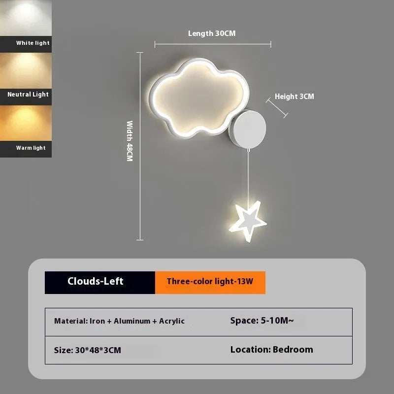 Five-pointed star shaped wall lamp with a cartoon cloud design, available in black or white.