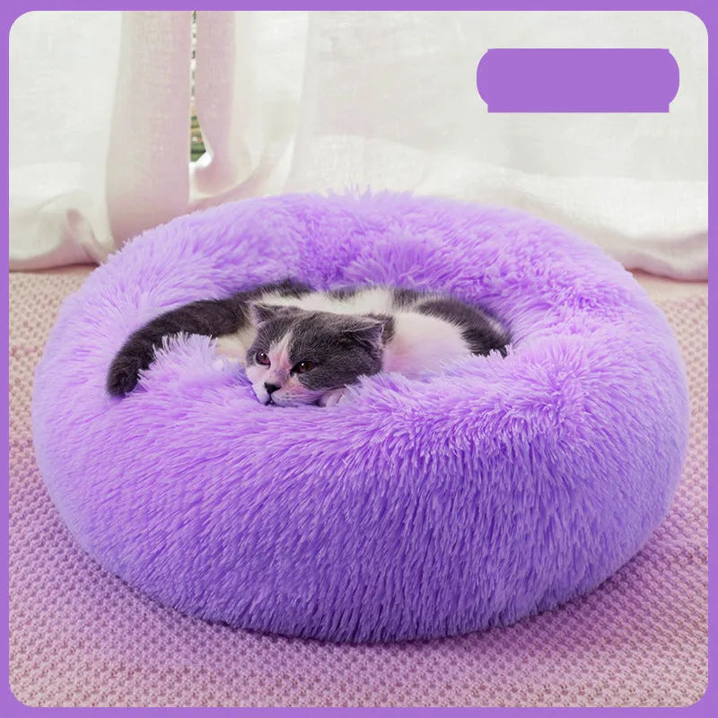 Plush warm dog bed in winter soft cloth pet nest in dark gray for indoor sleeping