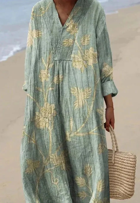 Casual floral 3D printed sleeve shirt dress in picture style colour with princess dress wide waist design
