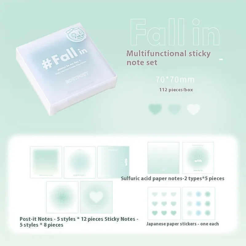 70x70mm gradient parchment multifunctional notepad with blush cover showing interior sticky notes and parchment paper sheets