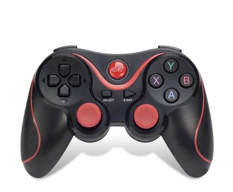 Black X3 Bluetooth wireless game controller with attached phone clip for Android smartphones
