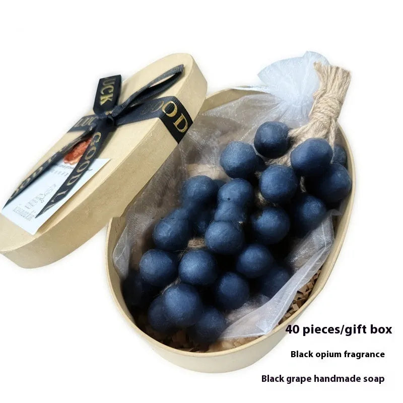 Handmade grape and litchi cleansing soap bars, 120g each, in gift box and mesh bag bulk packaging.