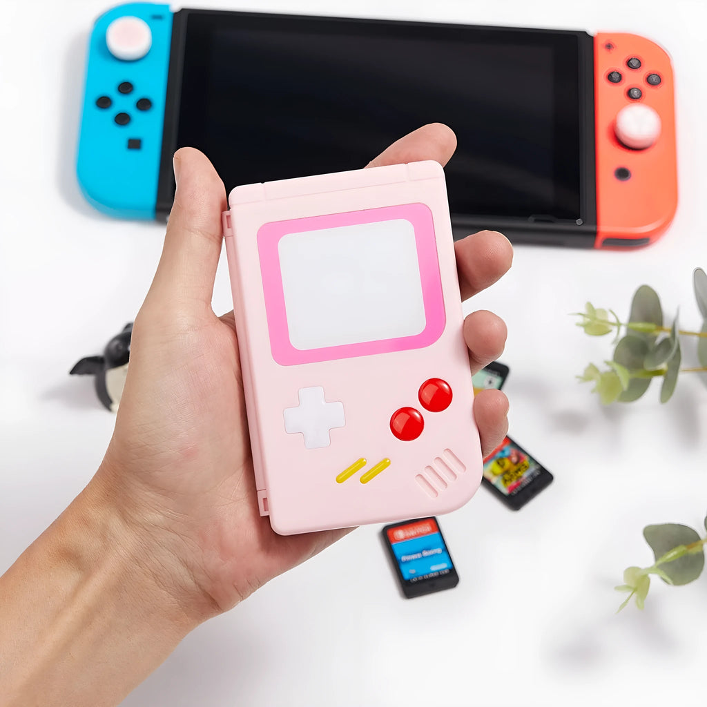 Nintendo Switch game card storage box in blue, pink or white colours with compact portable design