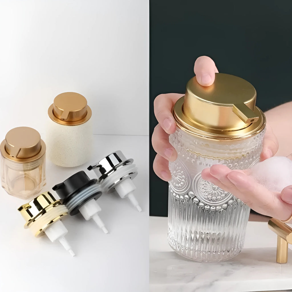 ABS plastic facial cleanser foam pump dispenser with large head in metallic finish
