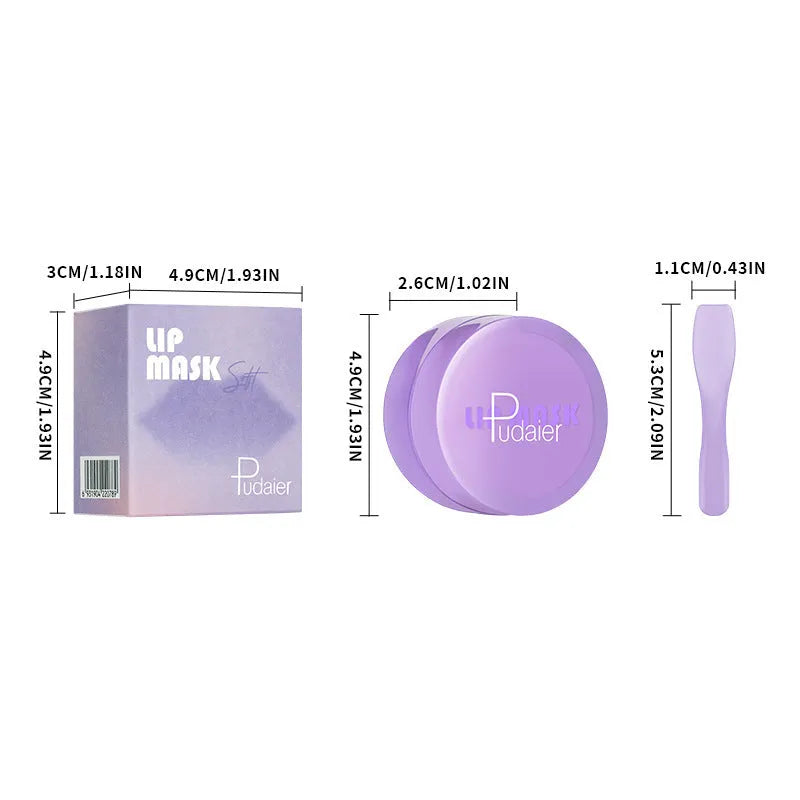 Lip balm exfoliating treatment mask with plastic scraper tool in box packaging
