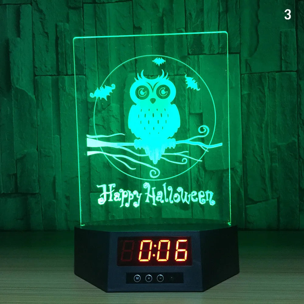 3D glowing dolphin shaped LED table lamp with remote control on a bedside table.