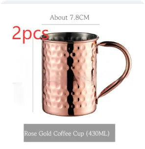Stainless steel Moscow Mule copper plated cup with glass lining and hammer point texture