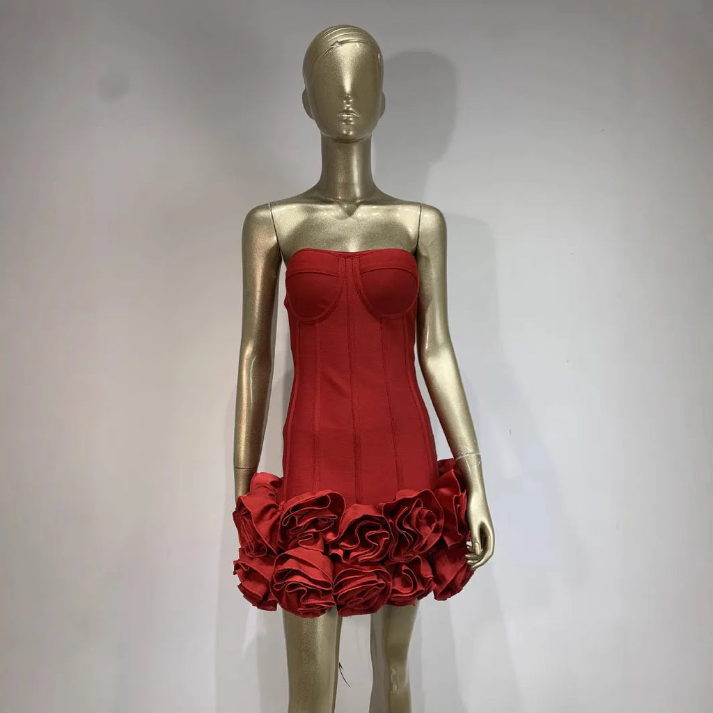 Women's solid colour polyester dress with mid waist design in black, red, or white