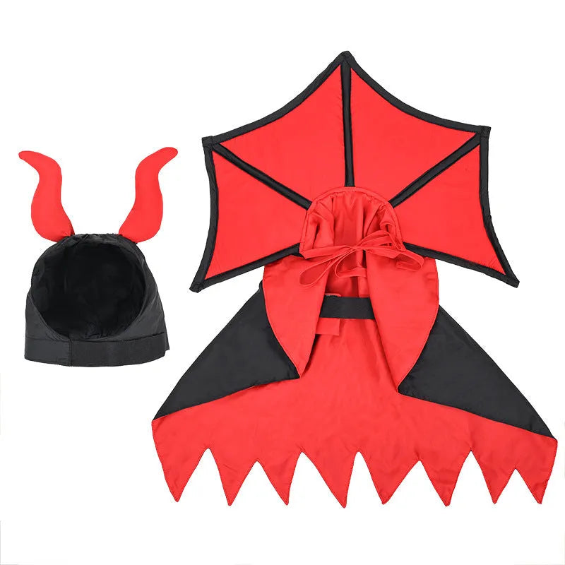 Black vampire cloak and pointed hat Halloween costume for a small dog or cat.