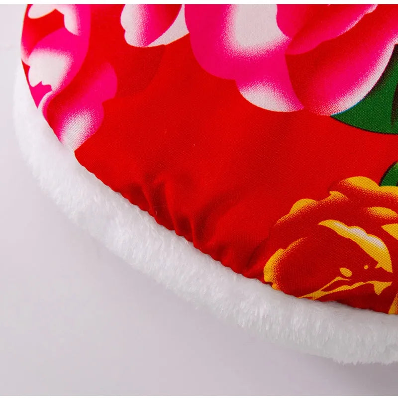 Red winter dog vest with huge peony floral pattern and D-ring, plush lined jacket for small to medium pets