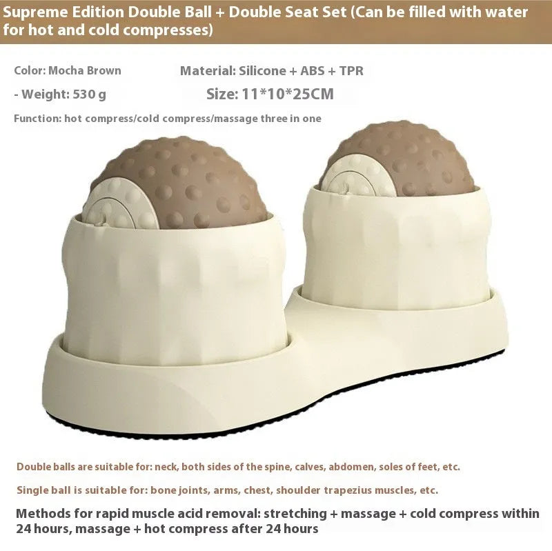 Caramel mocha and oil fruit green coloured massage balls for cold and hot compress therapy and foot massage.