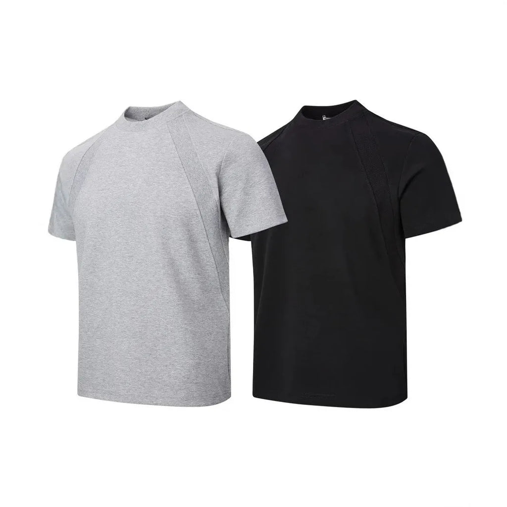 Men's loose fit short sleeve top with air layer stitching in black, grey, or white