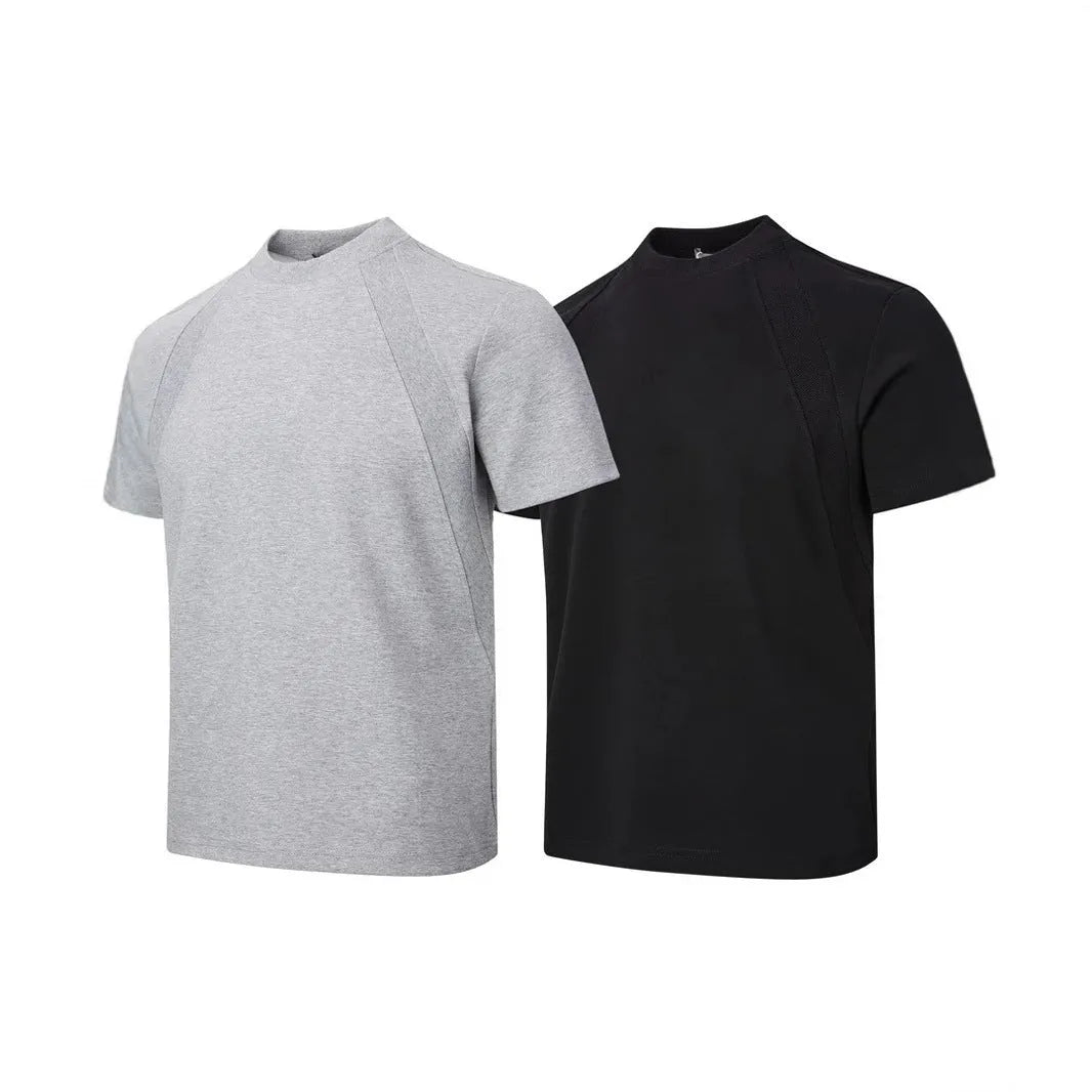 Men's loose fit short sleeve top with air layer stitching in black, grey, or white