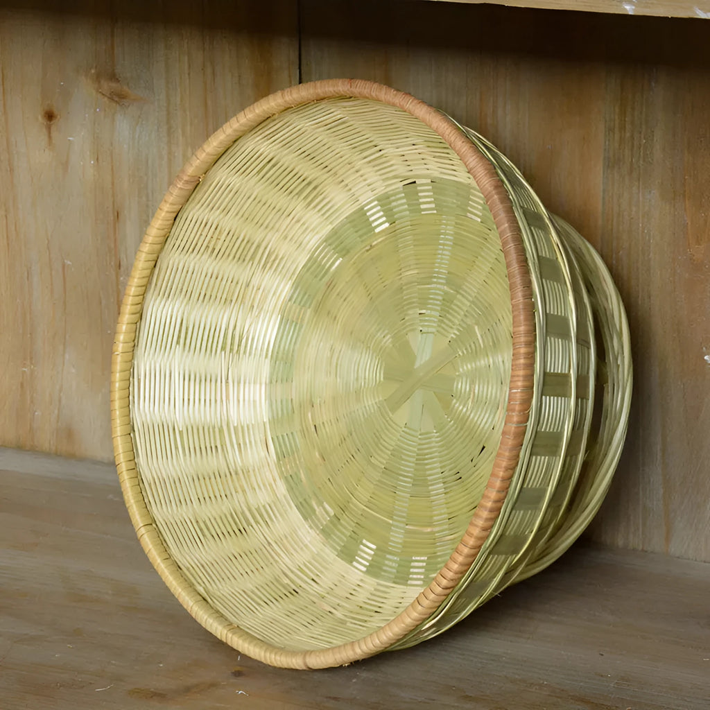 Handmade natural bamboo woven storage basket with rattan construction and 24x12cm deepening design