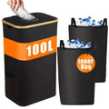Black bamboo oxford cloth storage basket with removable lid and double inner pockets for household organisation
